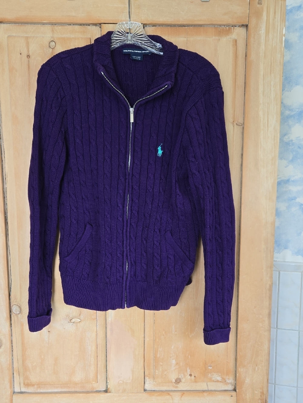 Polo by Ralph Lauren Deep Purple Cable-Knit Zip Sweater